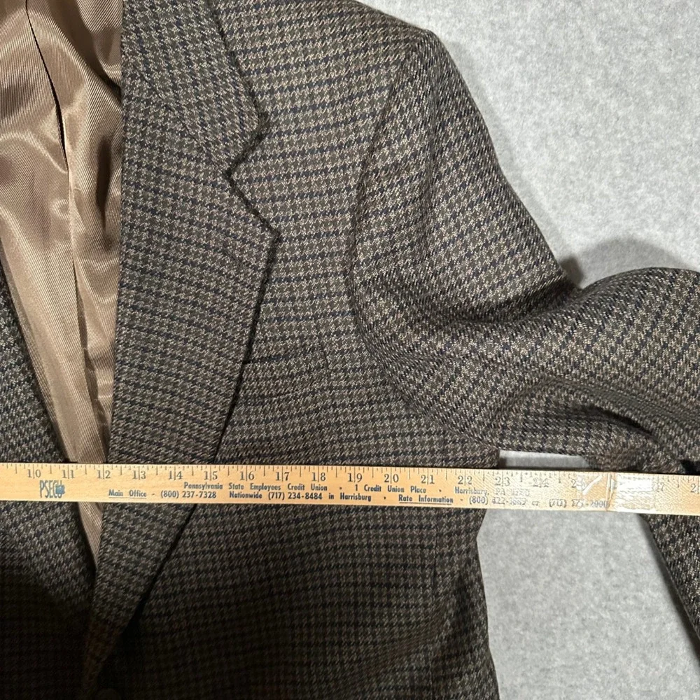 VTG Oscar de la Renta Mens Brown Houndstooth Wool Blazer Sport Coat 44R
